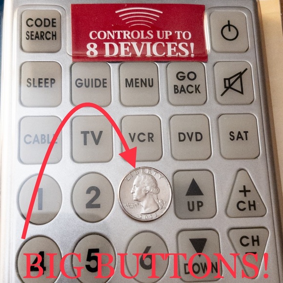 NEW Jumbo Universal Remote Control Up to 8 Devices. GLOW in the Dark Buttons BIG - Picture 3 of 11